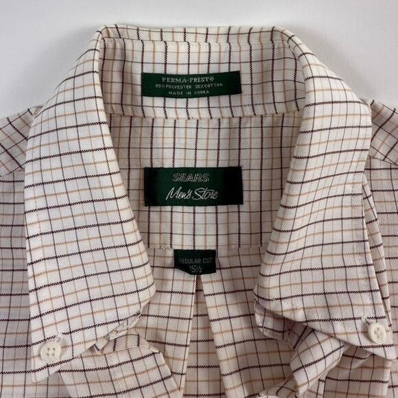 Vintage 70s Sears Perma-Prest 15-1/2" Regular Cut White Brown Office Dress Shirt - Picture 2 of 7